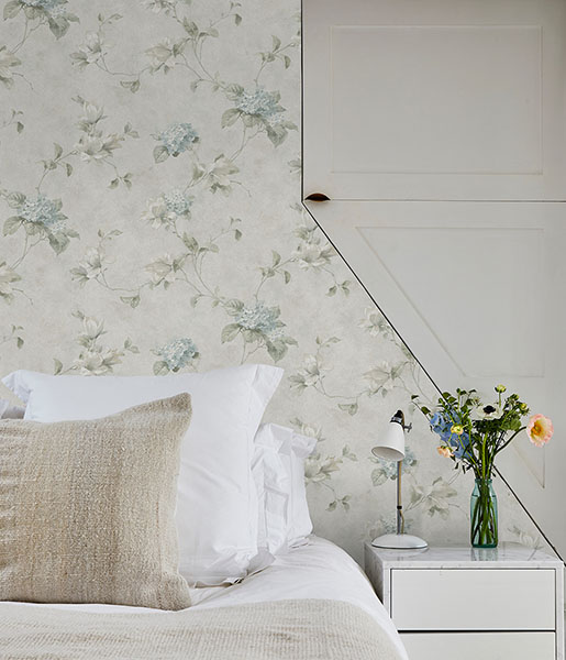 Magnolia Light Blue Hydrangea Trail Wallpaper