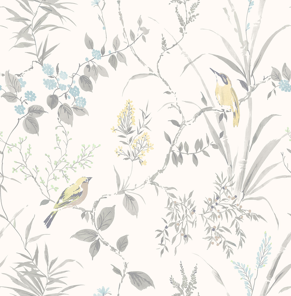 Imperial Garden Grey Botanical Wallpaper