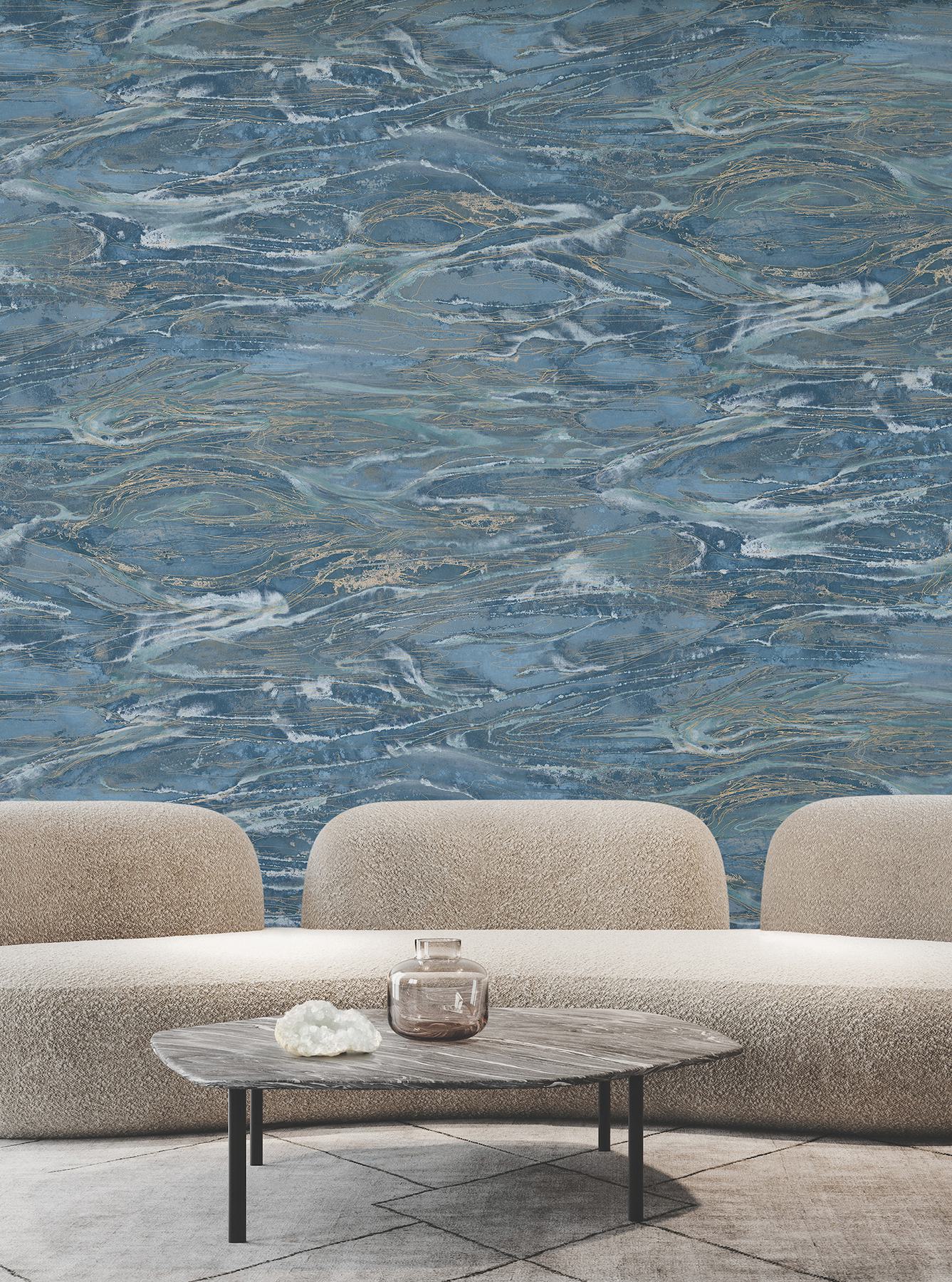 Nyla Indigo Metallic Scribble Wallpaper