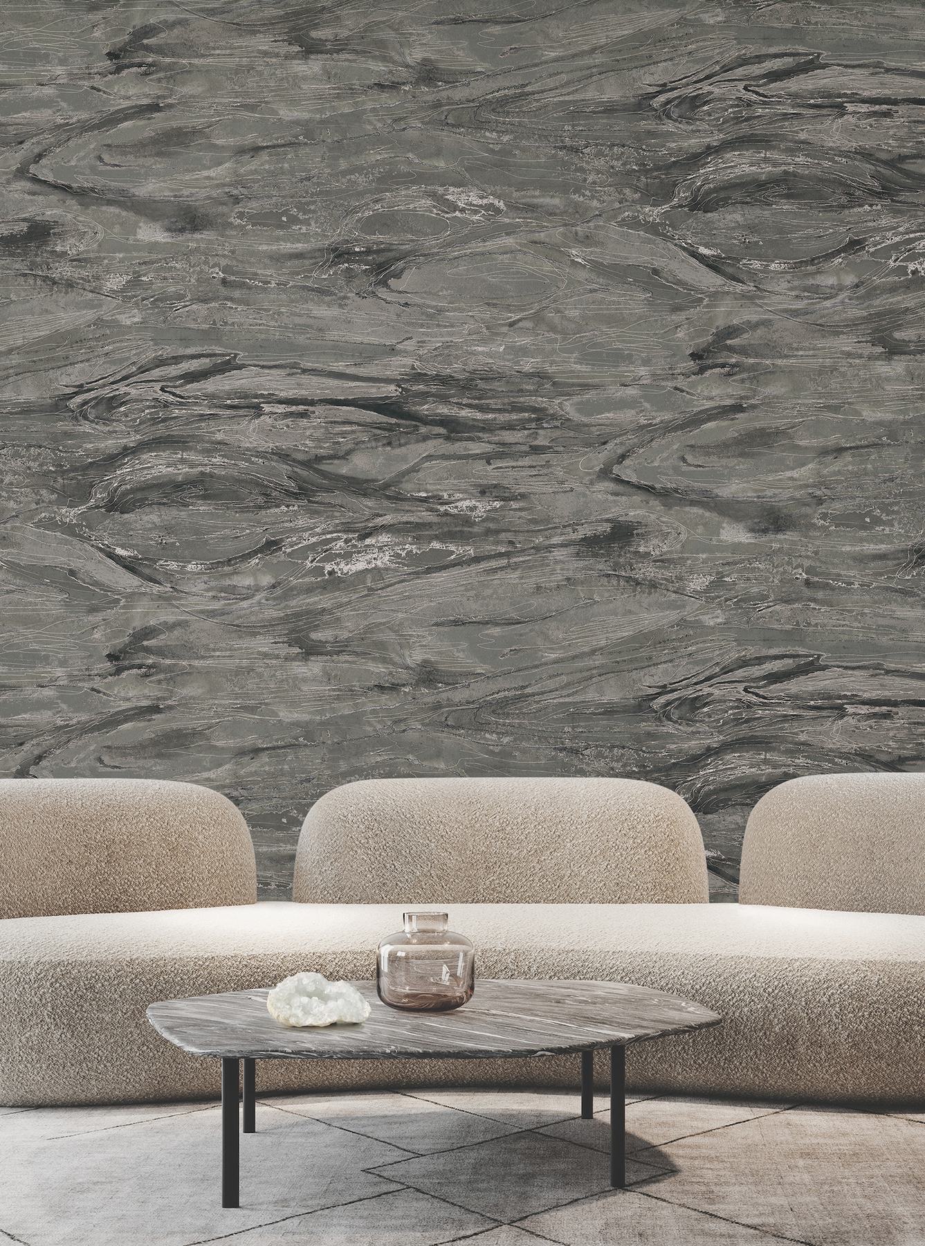 Nyla Charcoal Metallic Scribble Wallpaper