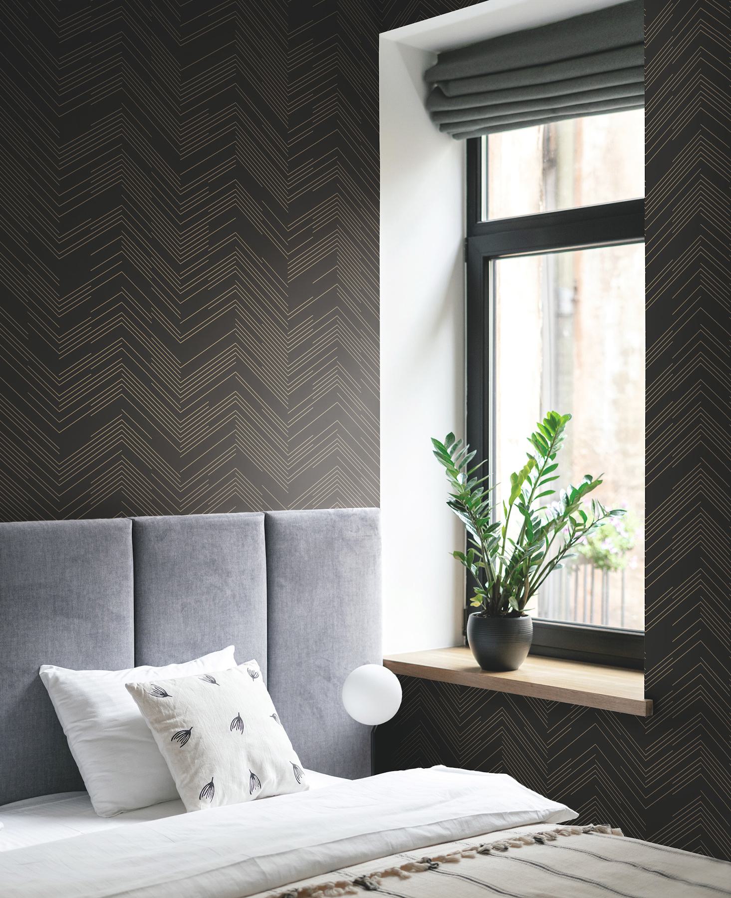 Kian Black Modern Chevron Wallpaper