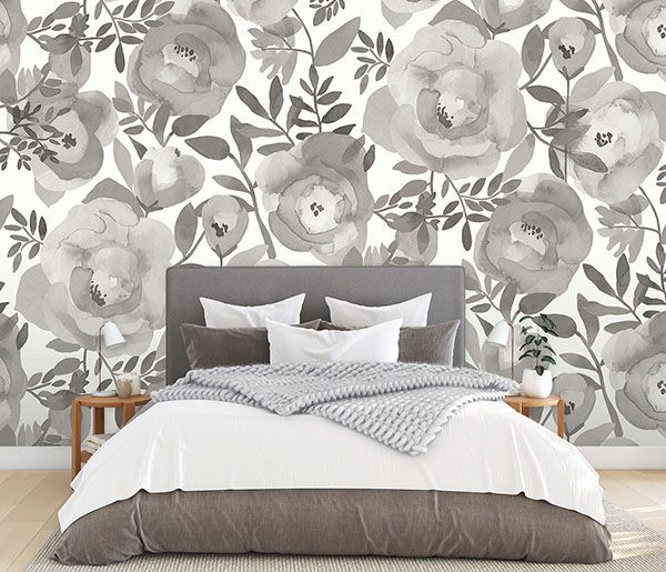 Blooming Floral Dove Grey Wall Mural