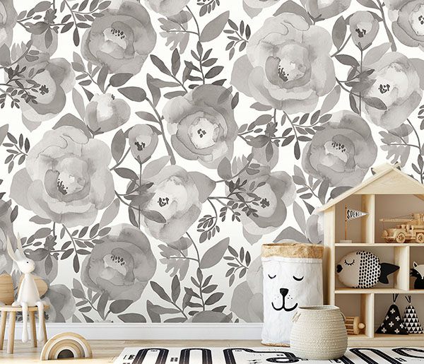 Blooming Floral Dove Grey Wall Mural