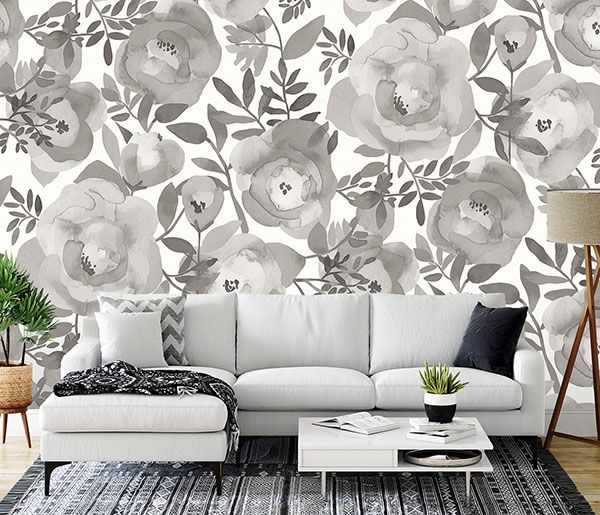 Blooming Floral Dove Grey Wall Mural
