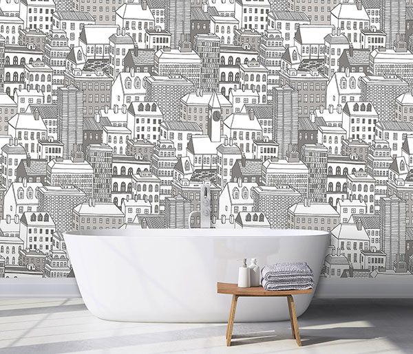 City Views Dove Grey Wall Mural