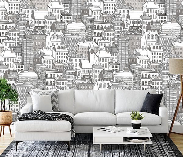 City Views Dove Grey Wall Mural