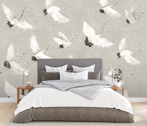 Crane You Later Dove Grey Wall Mural