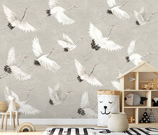 Crane You Later Dove Grey Wall Mural
