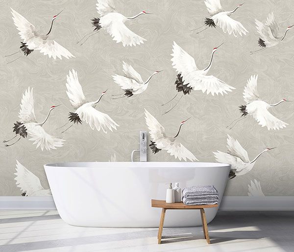Crane You Later Dove Grey Wall Mural