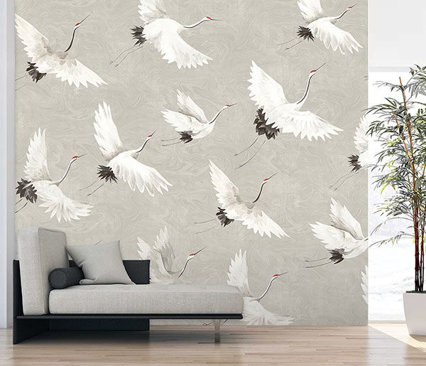 Crane You Later Dove Grey Wall Mural