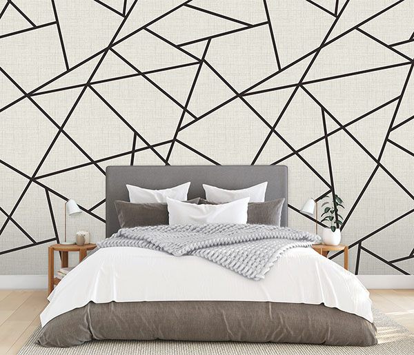 Modern Lines Black on Dove Grey Wall Mural