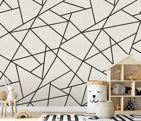 Modern Lines Black on Dove Grey Wall Mural