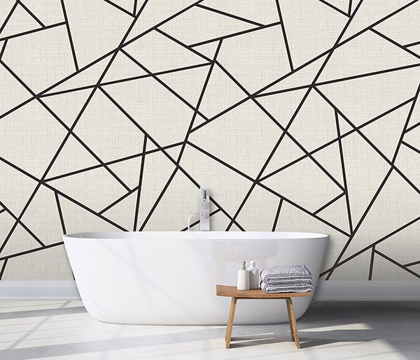 Modern Lines Black on Dove Grey Wall Mural