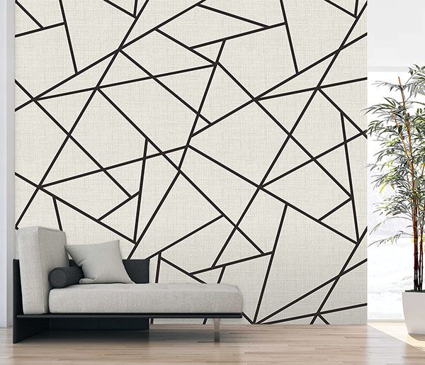 Modern Lines Black on Dove Grey Wall Mural