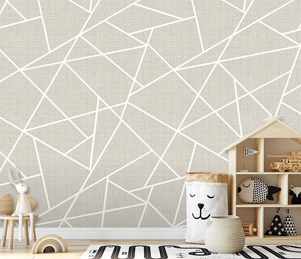 Modern Lines White on Dove Grey Wall Mural