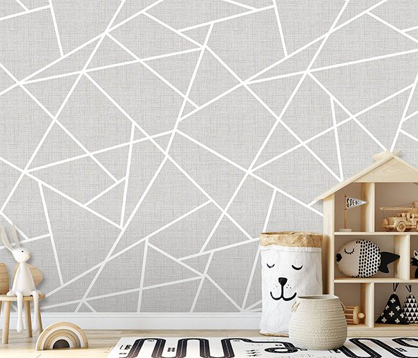 Modern Lines White on Dove Grey Wall Mural