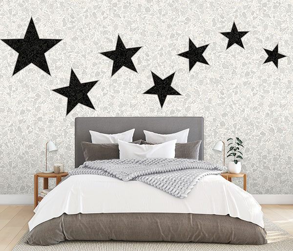 Terrazzo Stars Black on Dove Grey Wall Mural