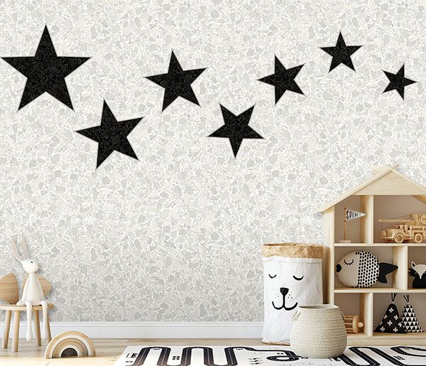 Terrazzo Stars Black on Dove Grey Wall Mural