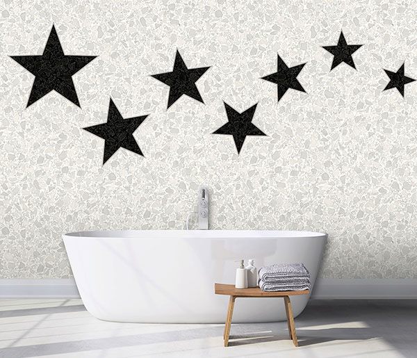 Terrazzo Stars Black on Dove Grey Wall Mural