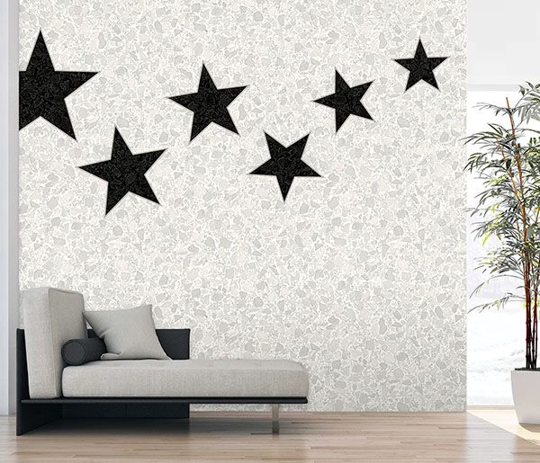 Terrazzo Stars Black on Dove Grey Wall Mural