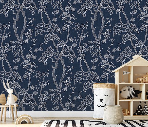 Storybook Forest Denim Blue Wall Mural