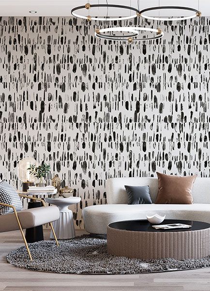 Bold Brush Strokes Black Wall Mural