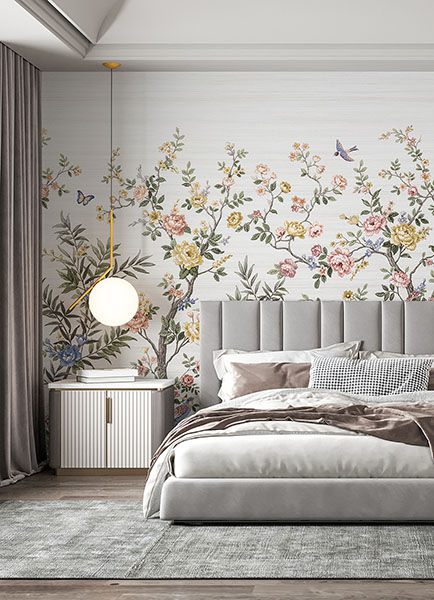 Spring Chinoiserie Soft White Wall Mural