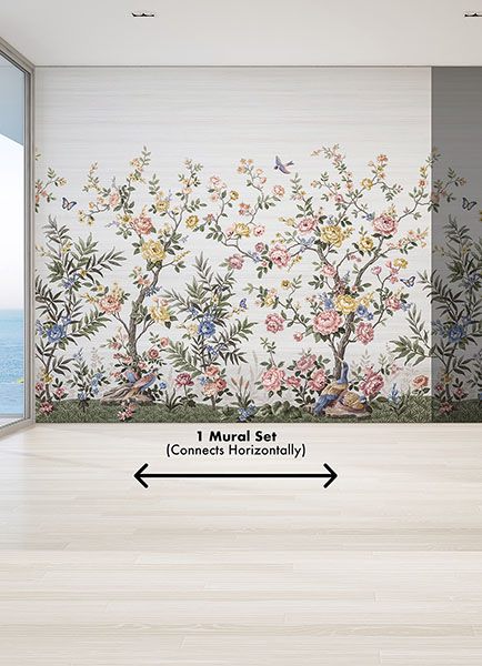 Spring Chinoiserie Soft White Wall Mural