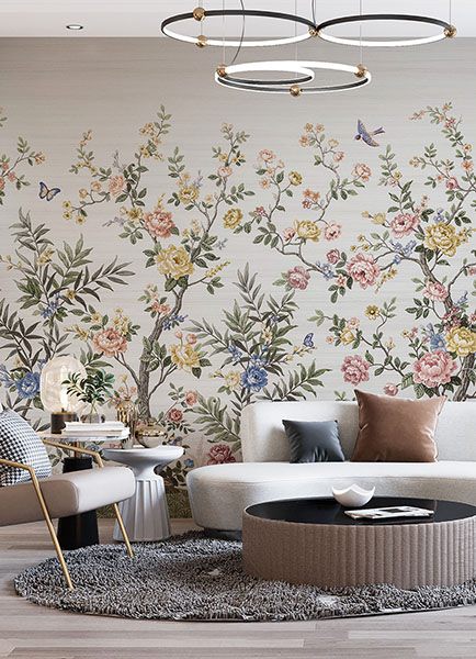 Spring Chinoiserie Soft White Wall Mural