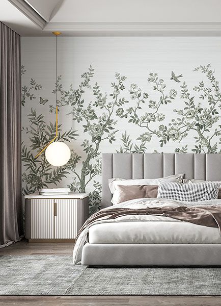 Forest Chinoiserie Sage Green Wall Mural