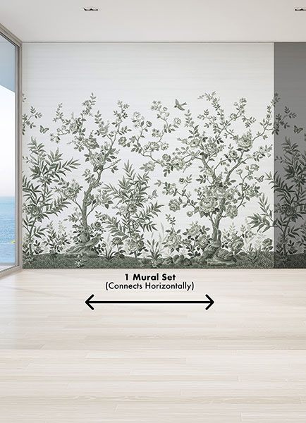 Forest Chinoiserie Sage Green Wall Mural