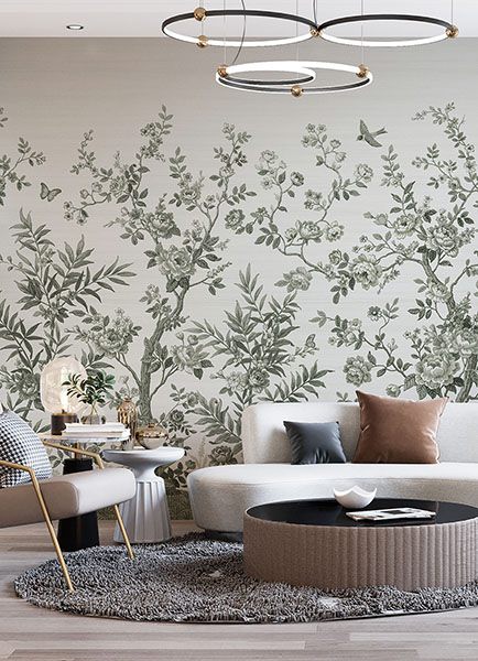 Forest Chinoiserie Sage Green Wall Mural