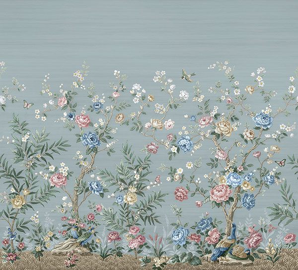Winter Chinoiserie Robin's Egg Blue Wall Mural