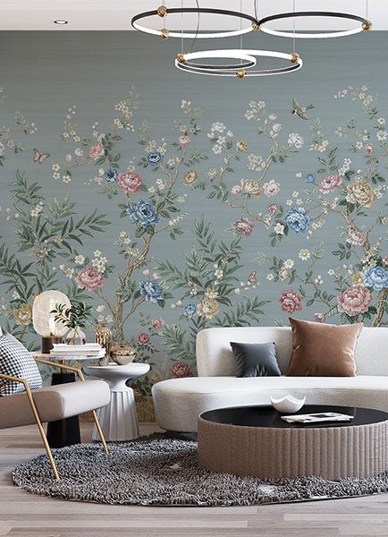 Winter Chinoiserie Robin's Egg Blue Wall Mural
