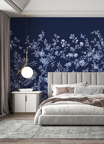 Twilight Chinoiserie Midnight Blue Wall Mural