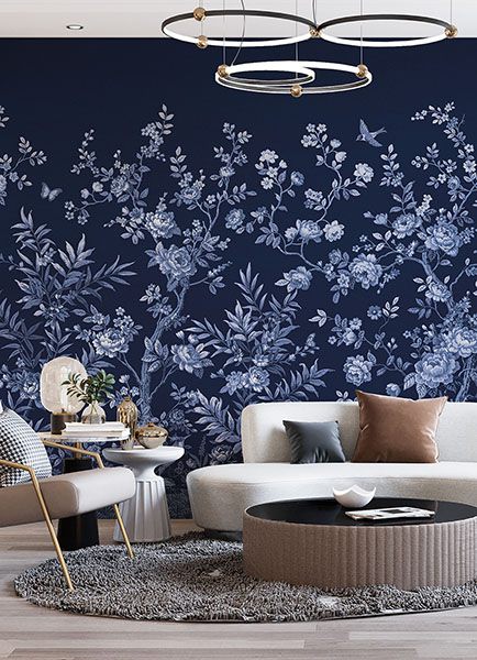 Twilight Chinoiserie Midnight Blue Wall Mural