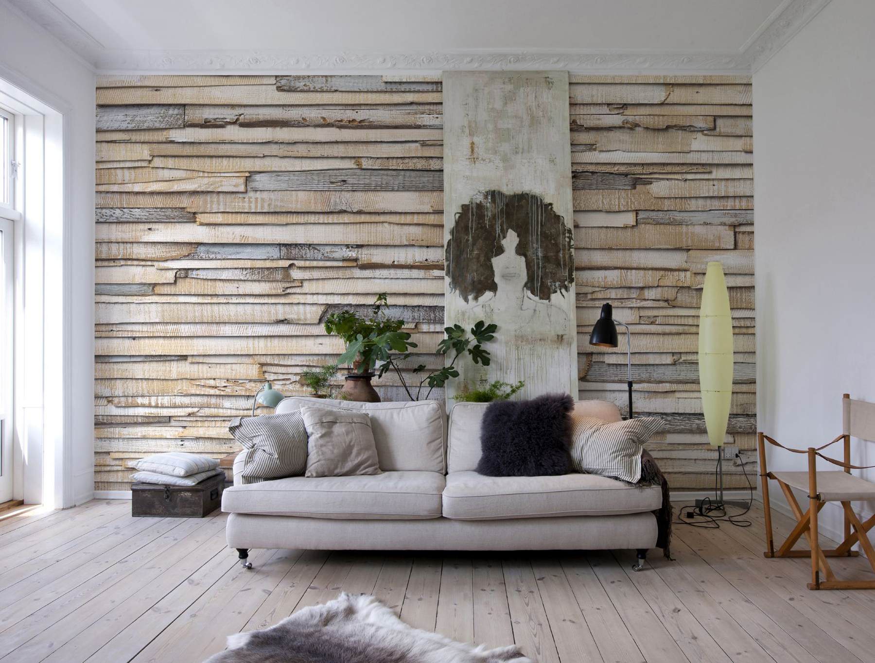 Whitewashed Wood Wall Mural