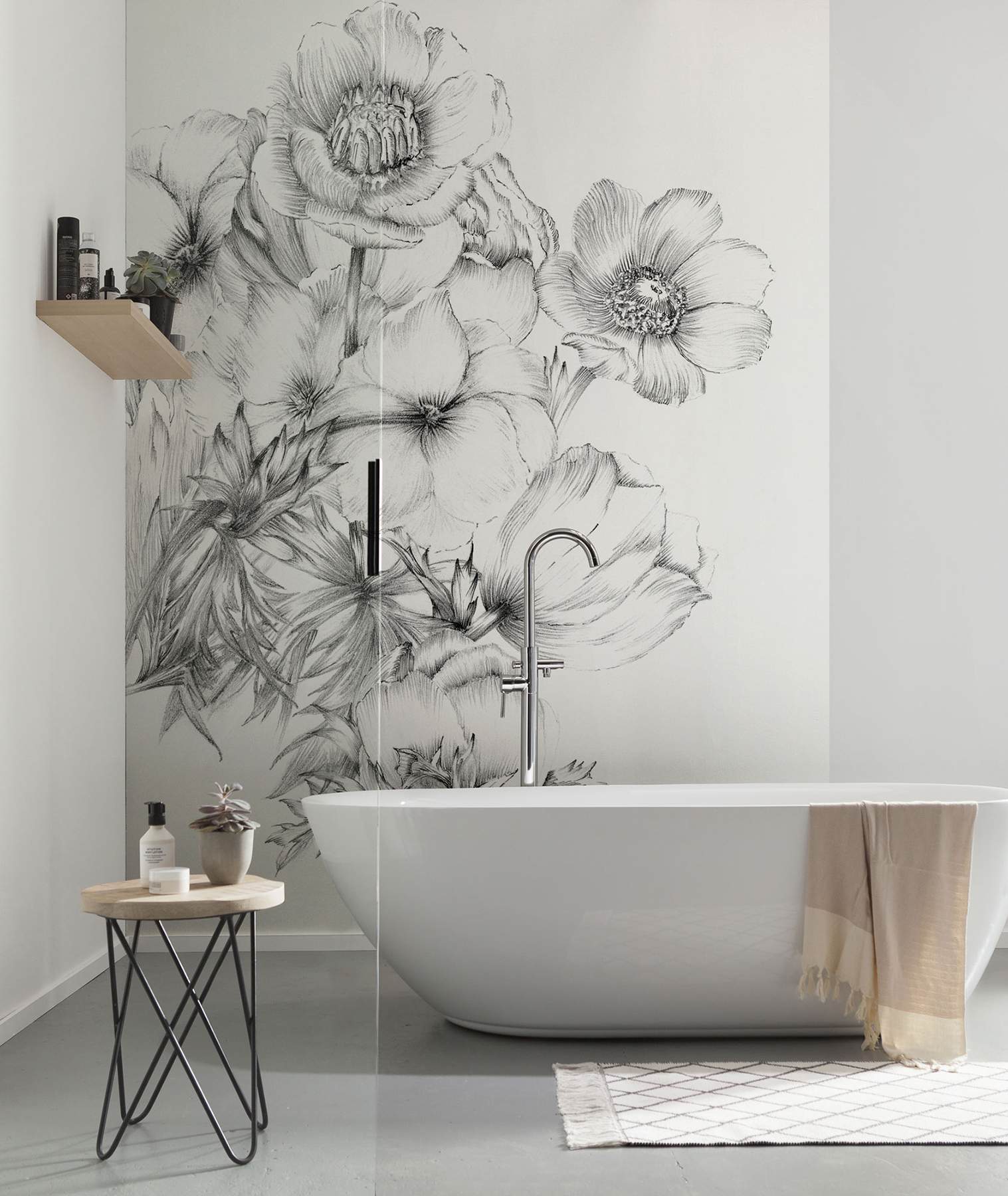 Embroidered Flowers Wall Mural