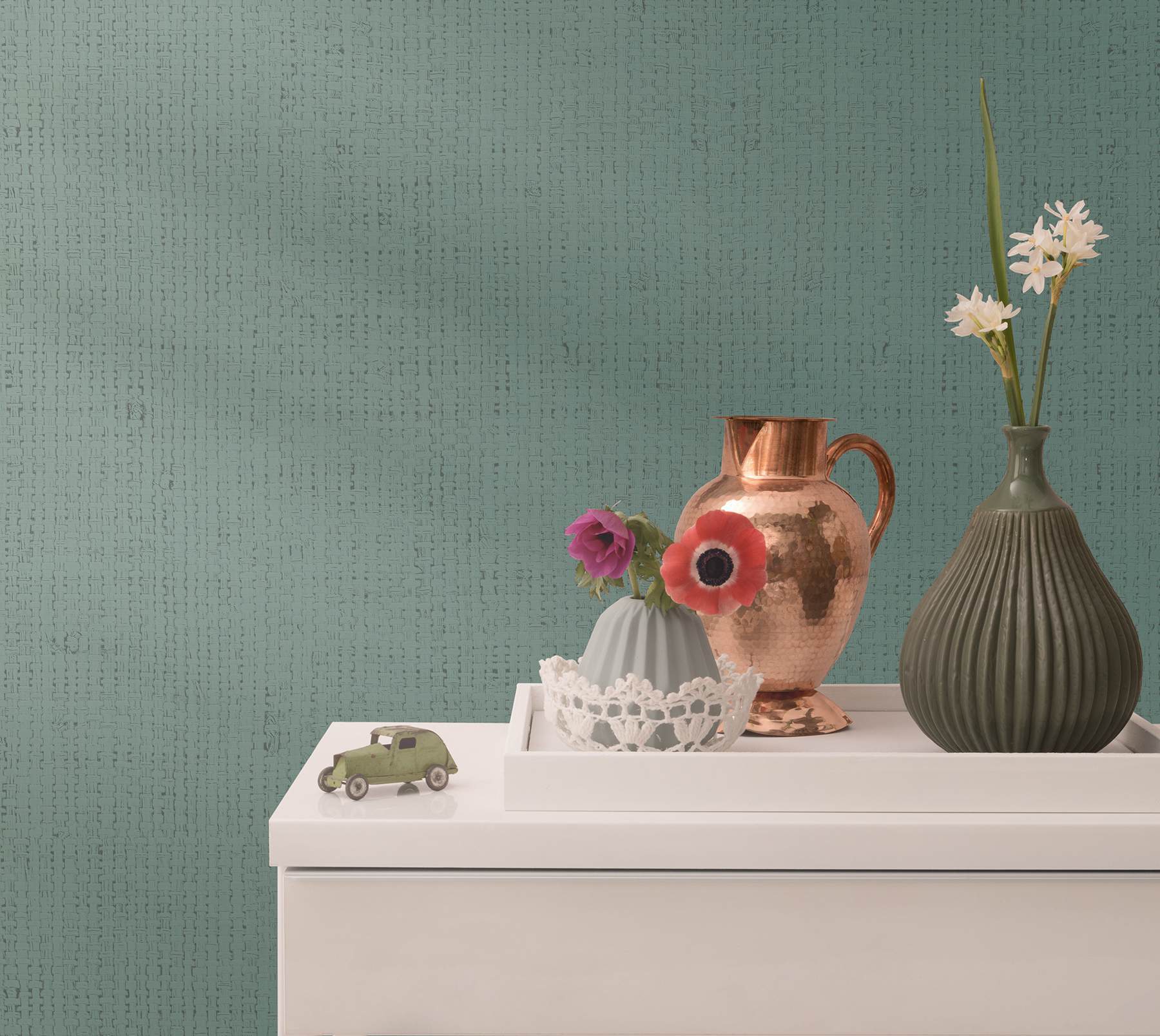 Vanora Green Linen Wallpaper