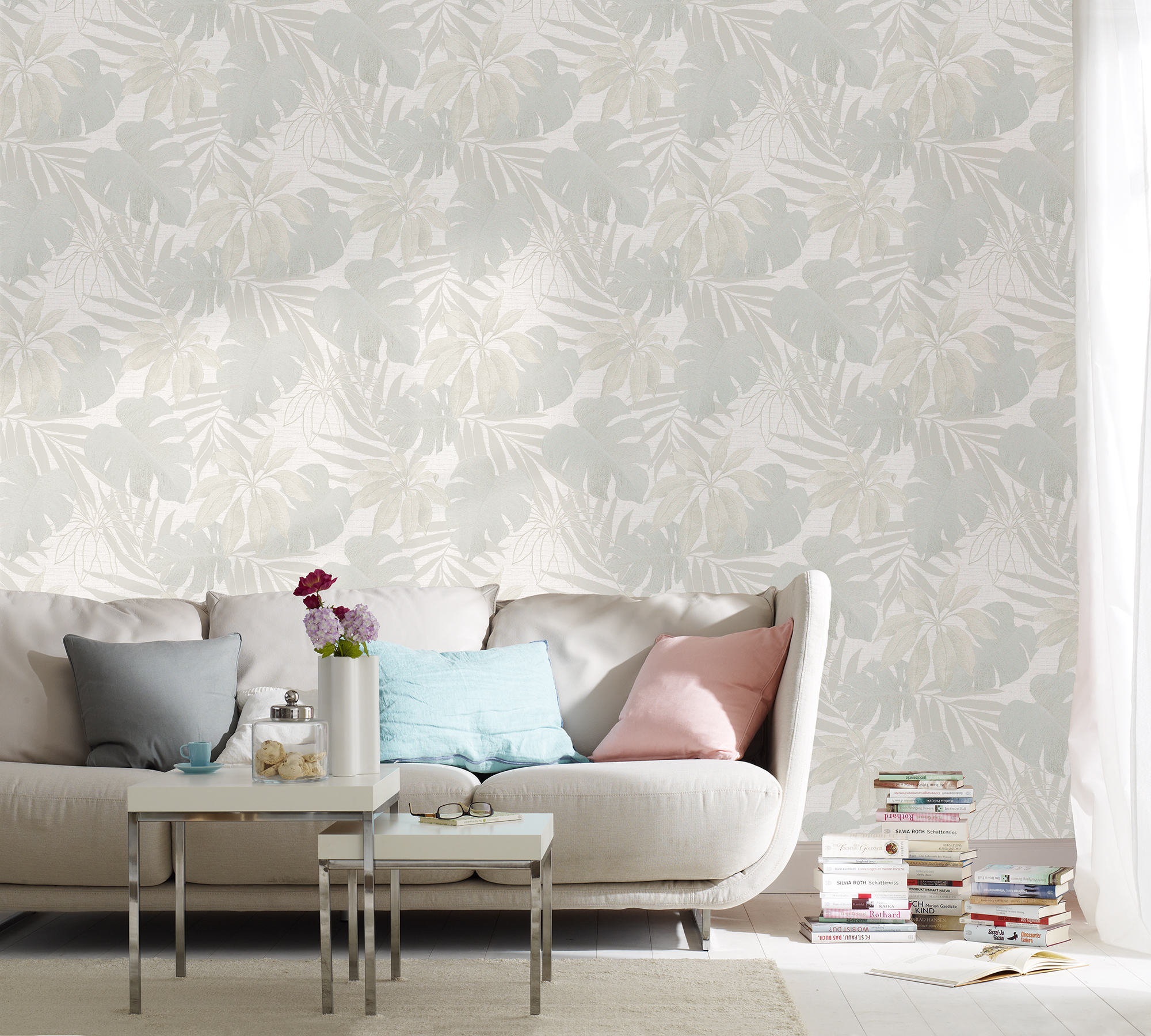 Nona Cream Tropical Leaves Wallpaper