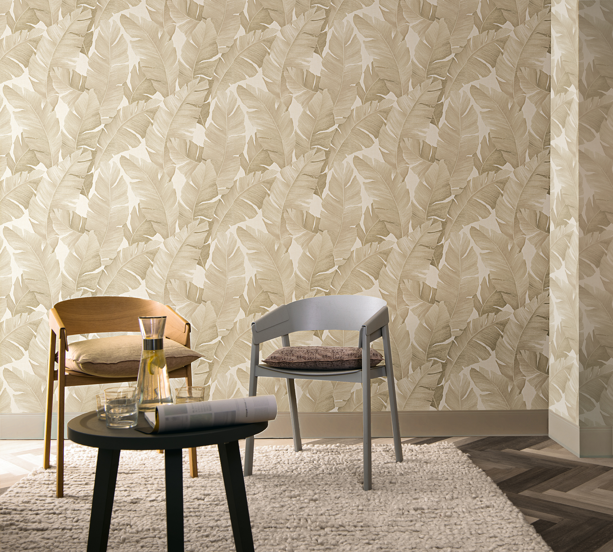 Attalea Beige Palm Leaf Wallpaper