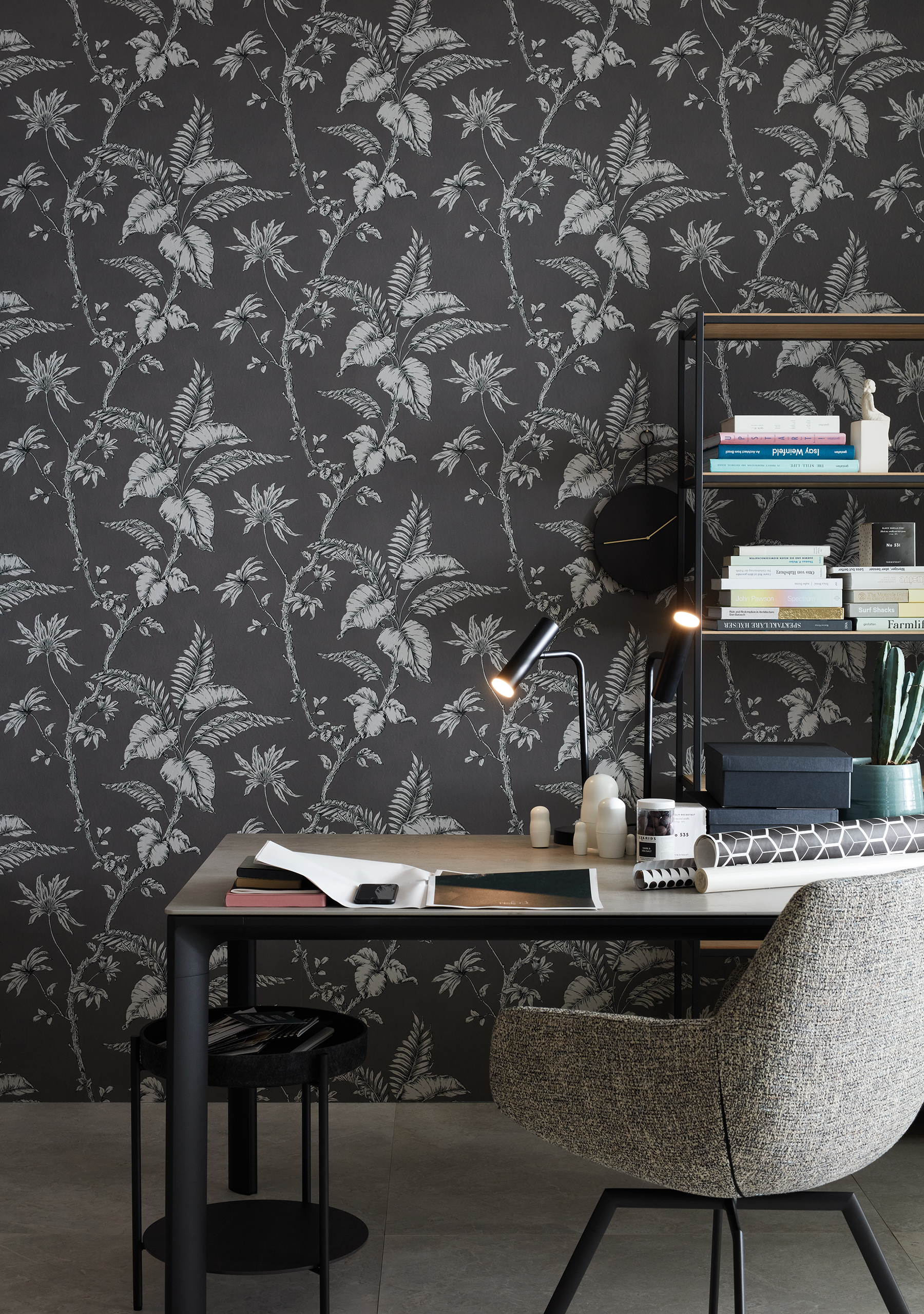 Cival Grey Fern Trail Wallpaper