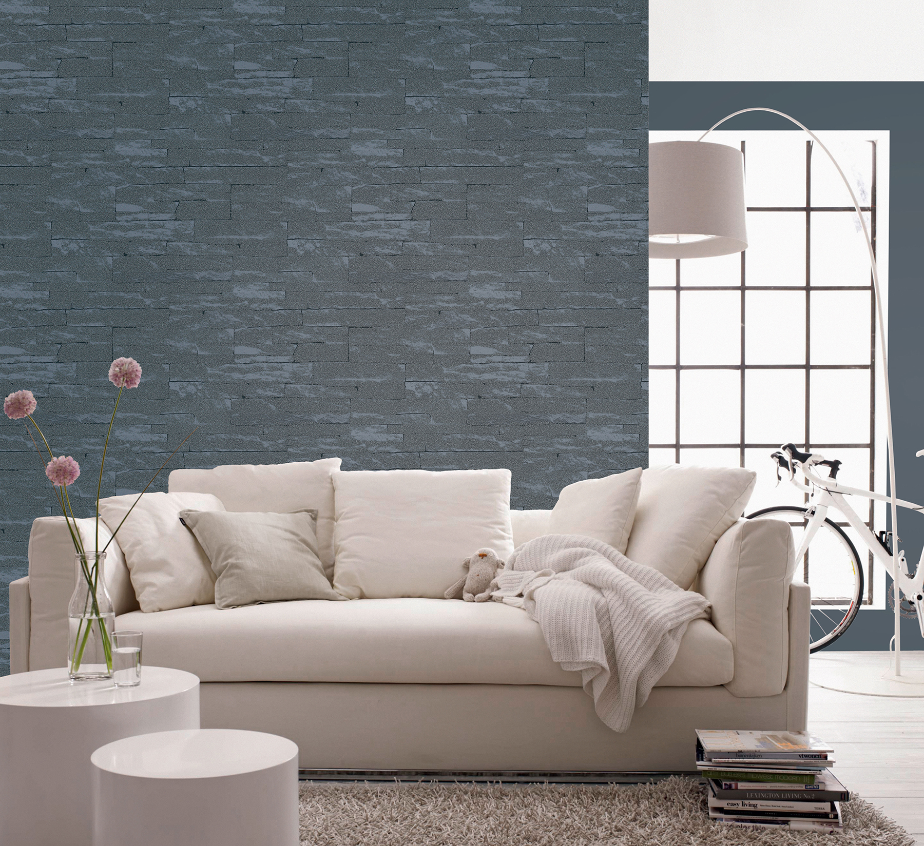 Rheta Charcoal Stone Wallpaper
