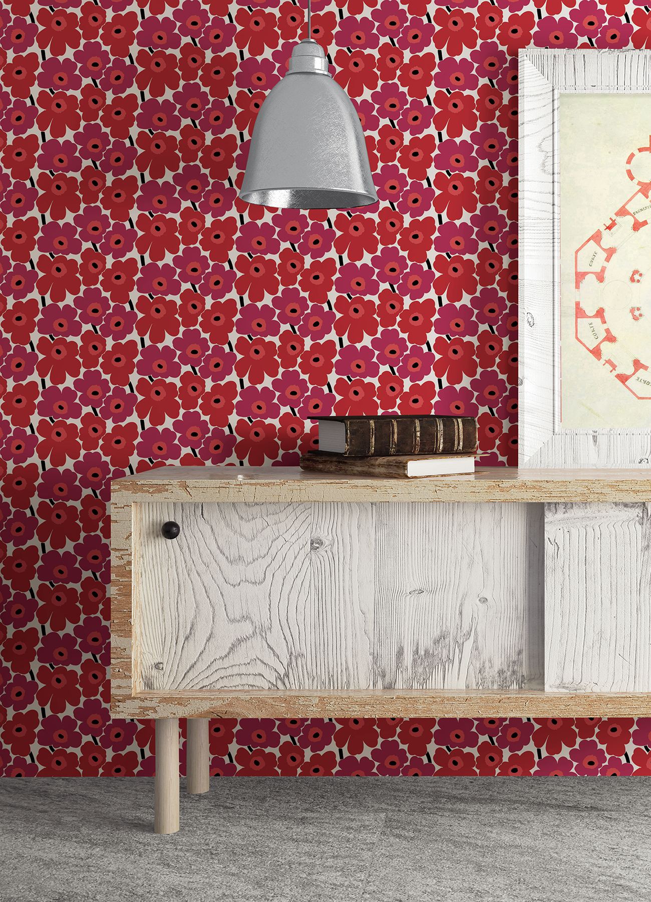 Red Pieni Unikko Peel & Stick Wallpaper