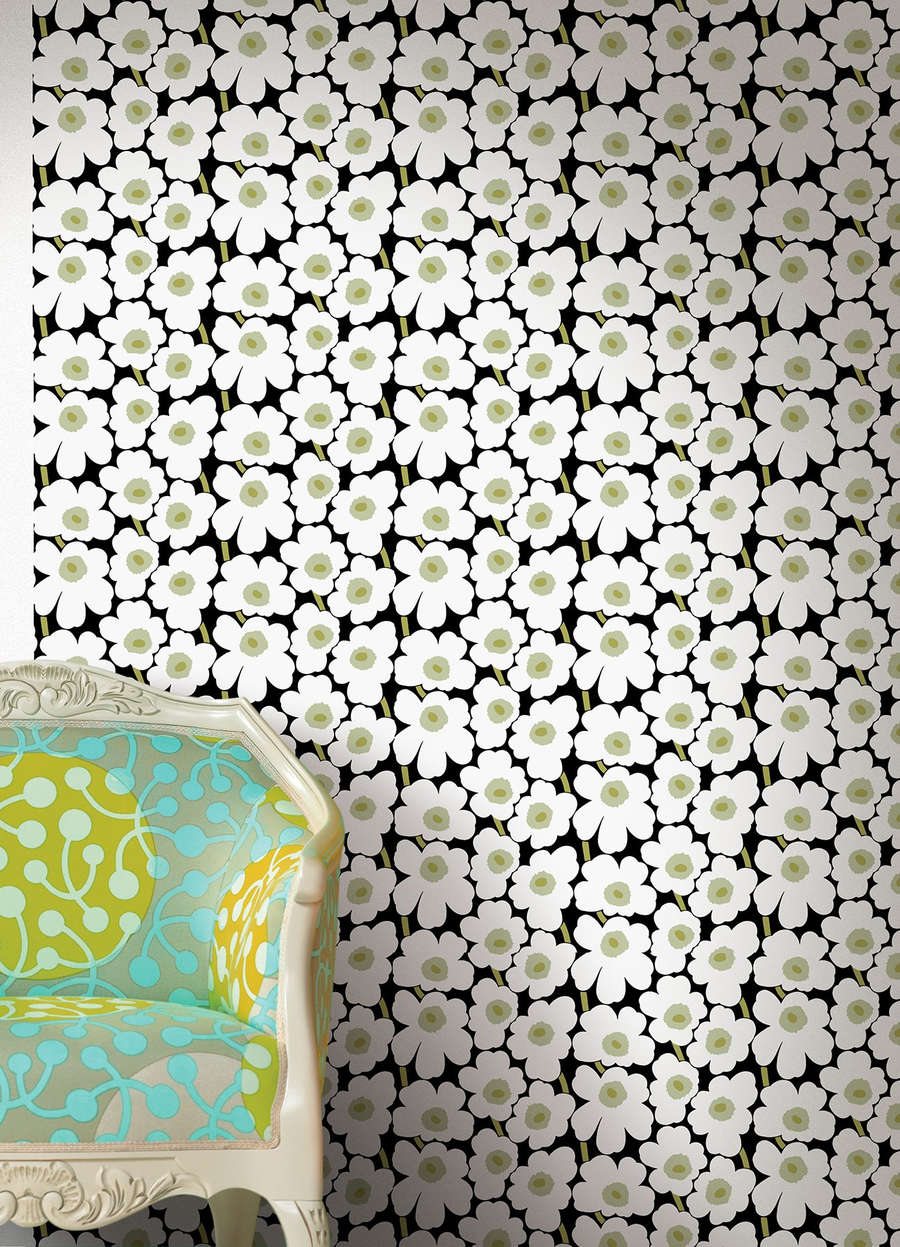 Black Pieni Unikko Peel & Stick Wallpaper