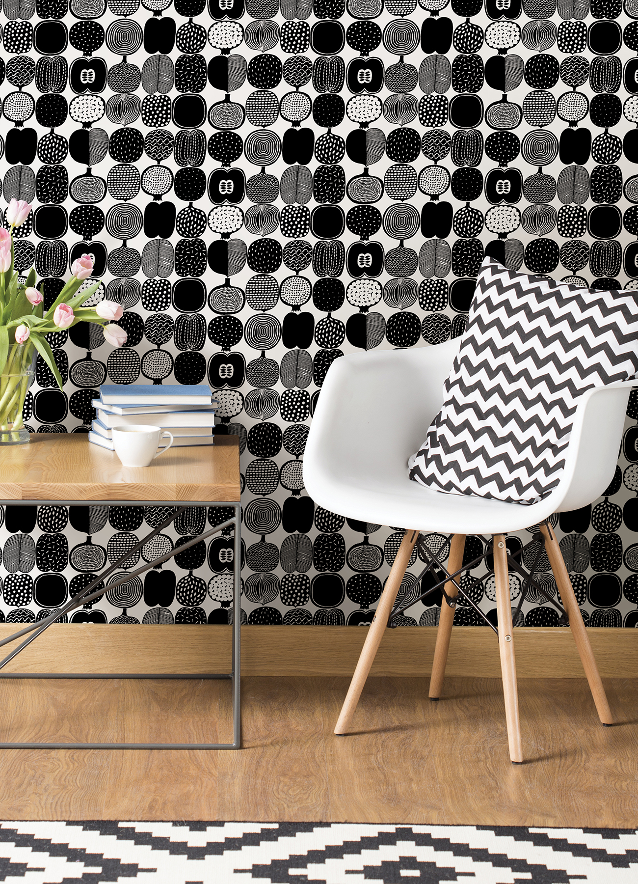 Black and White Kompotti Peel & Stick Wallpaper