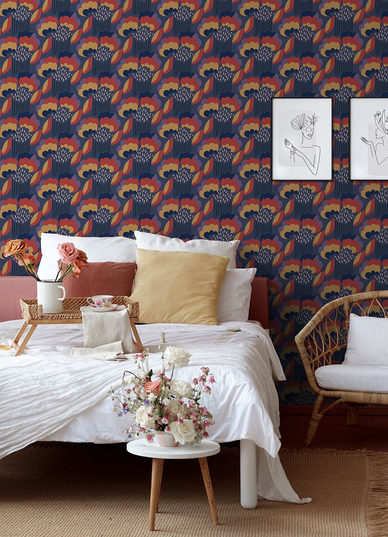 Retro Esme Navy Peel & Stick Wallpaper
