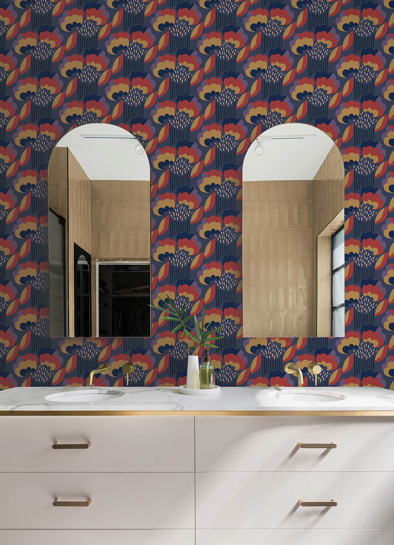 Retro Esme Navy Peel & Stick Wallpaper