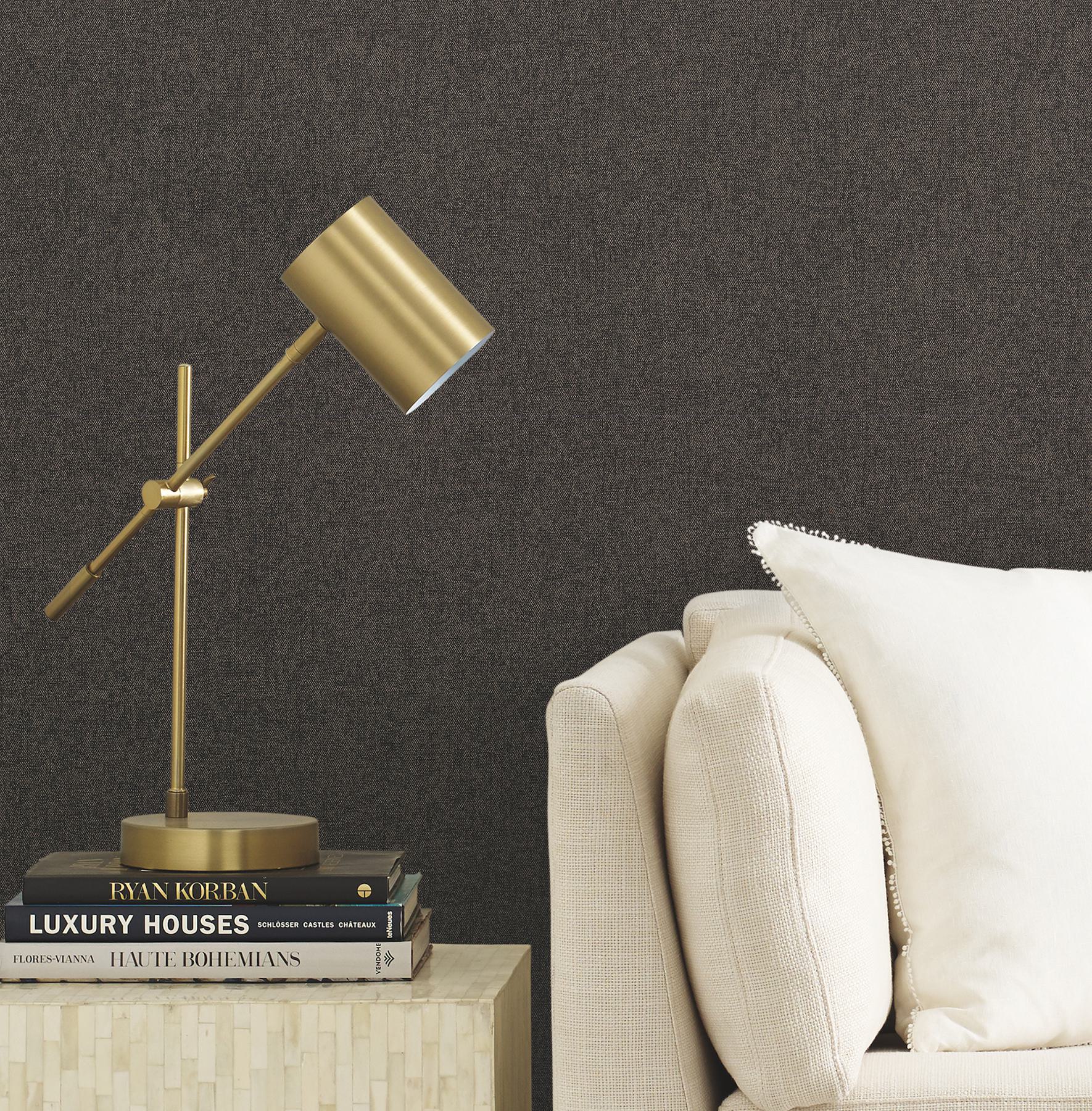 Herringbone Tweed Charcoal Woven Wallpaper