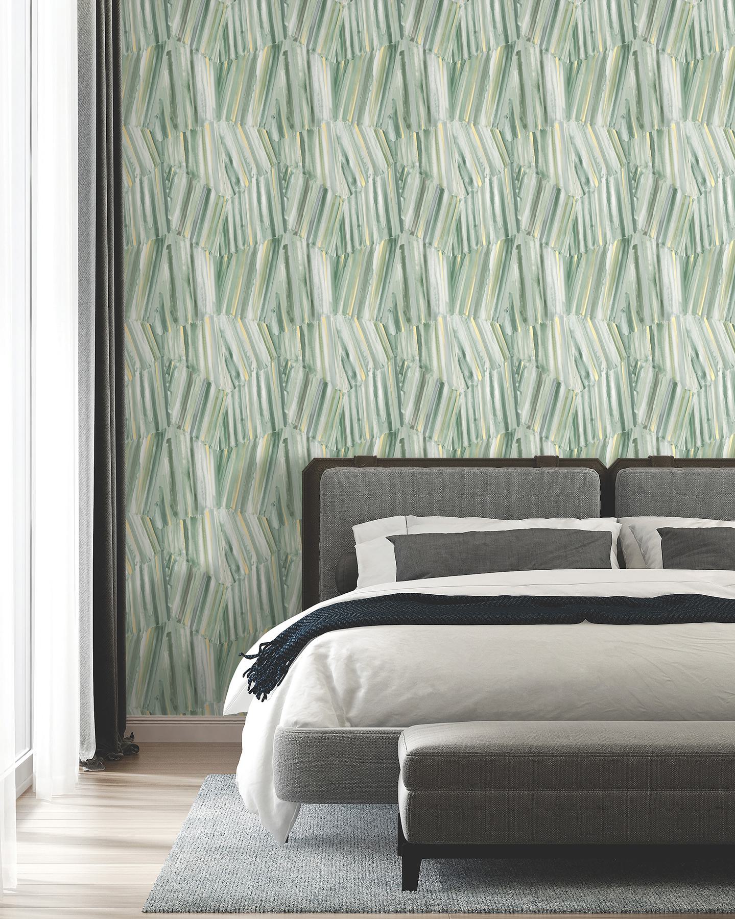 Masterwork Sea Green Brushstrokes Wallpaper